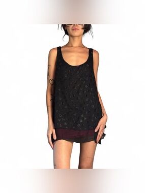 Sheer Black Polka Top Tank Top W Layered Open Back by Daytrip Size Medium